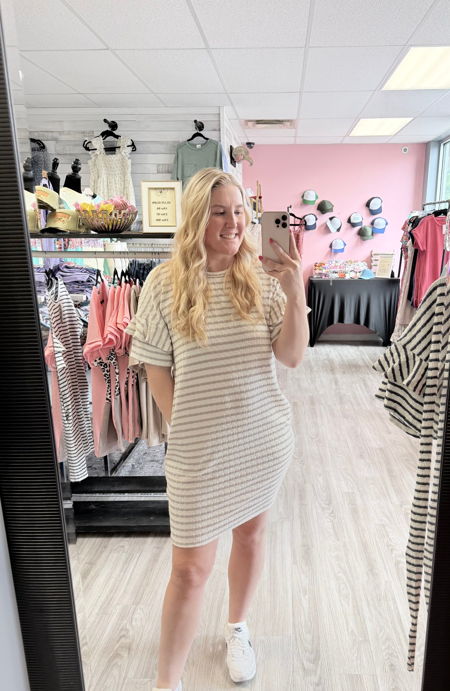 Ruffle Sleeve Striped Dress