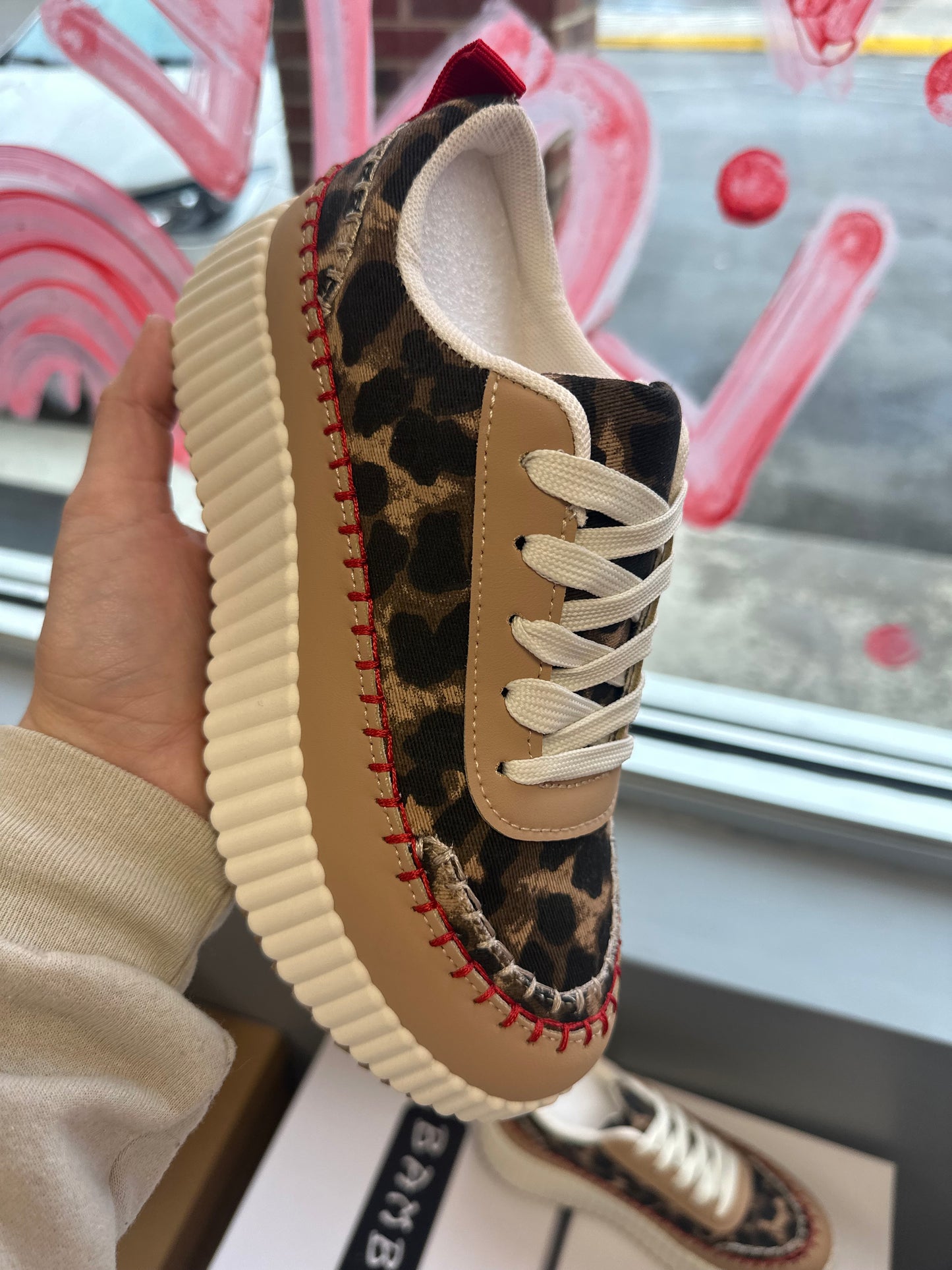 Cheetah Red Stitch Platform Sneaker