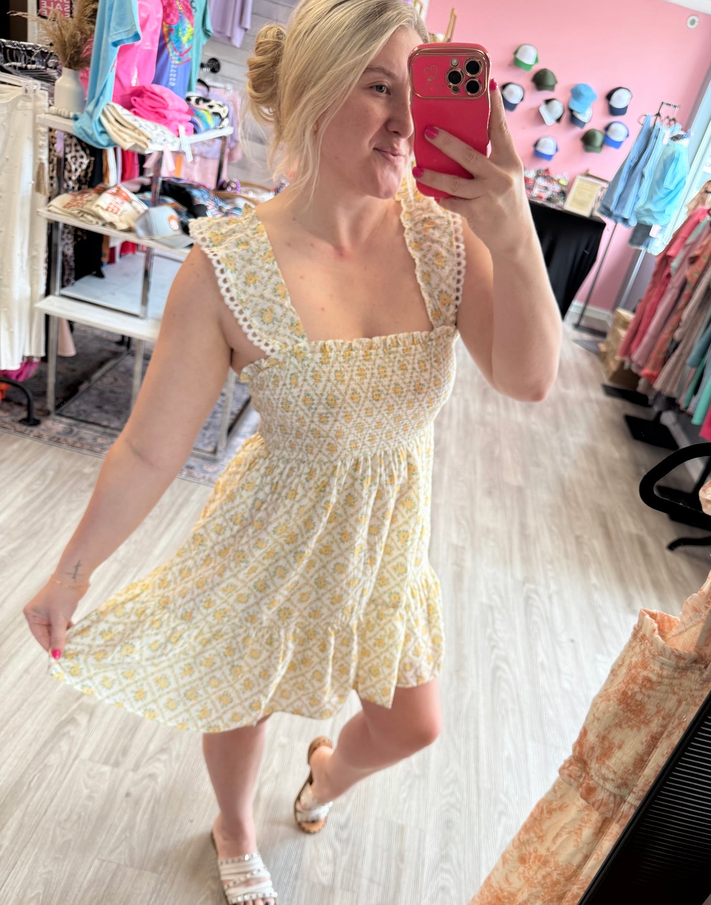 Flower & Lace Smocked Dress