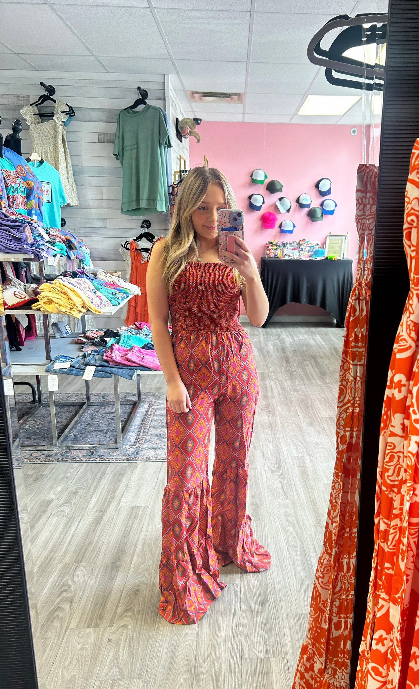 Smocked Bell Bottom Jumpsuit