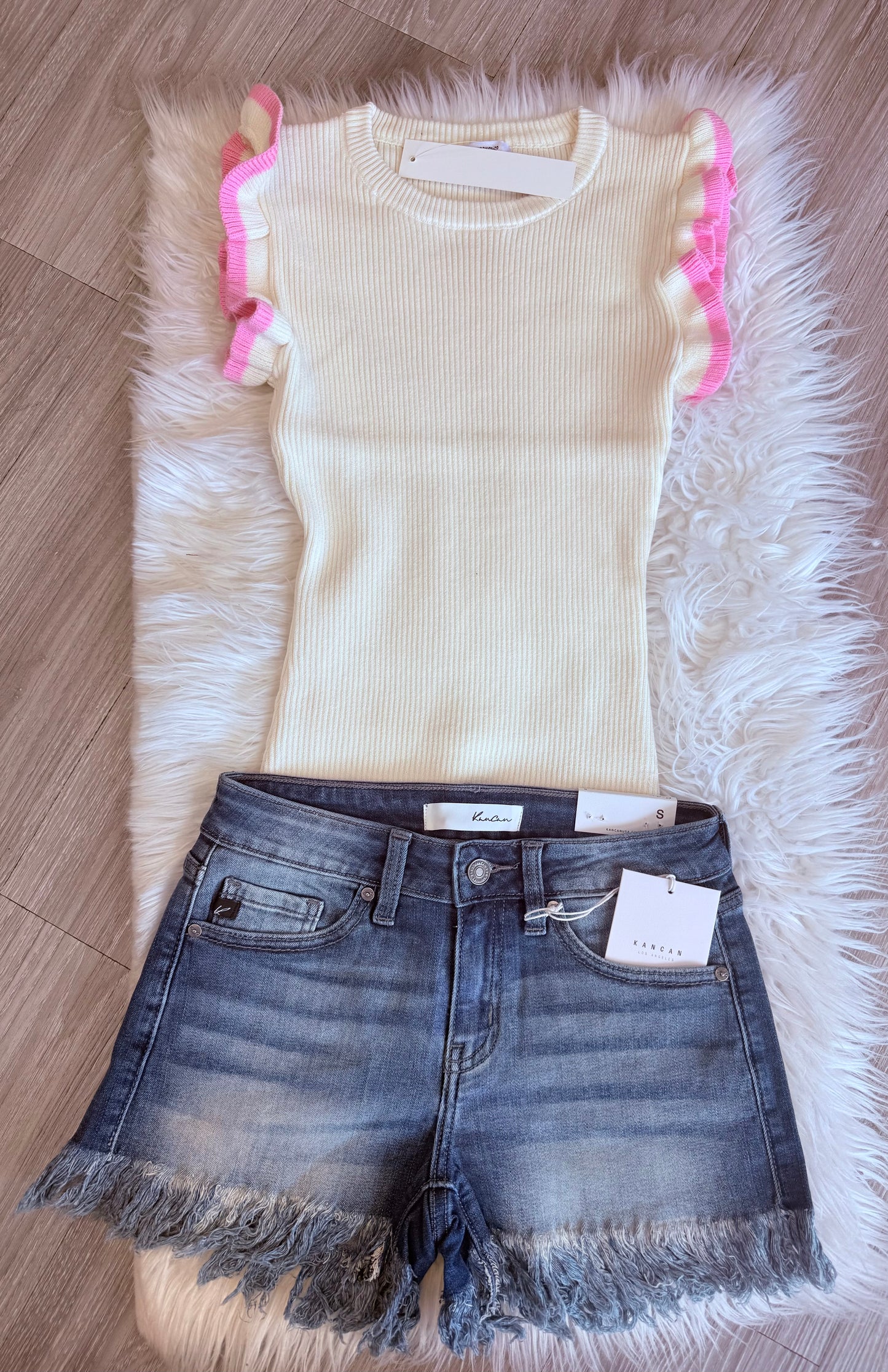Ribbed Ruffle Sleeve Shirt