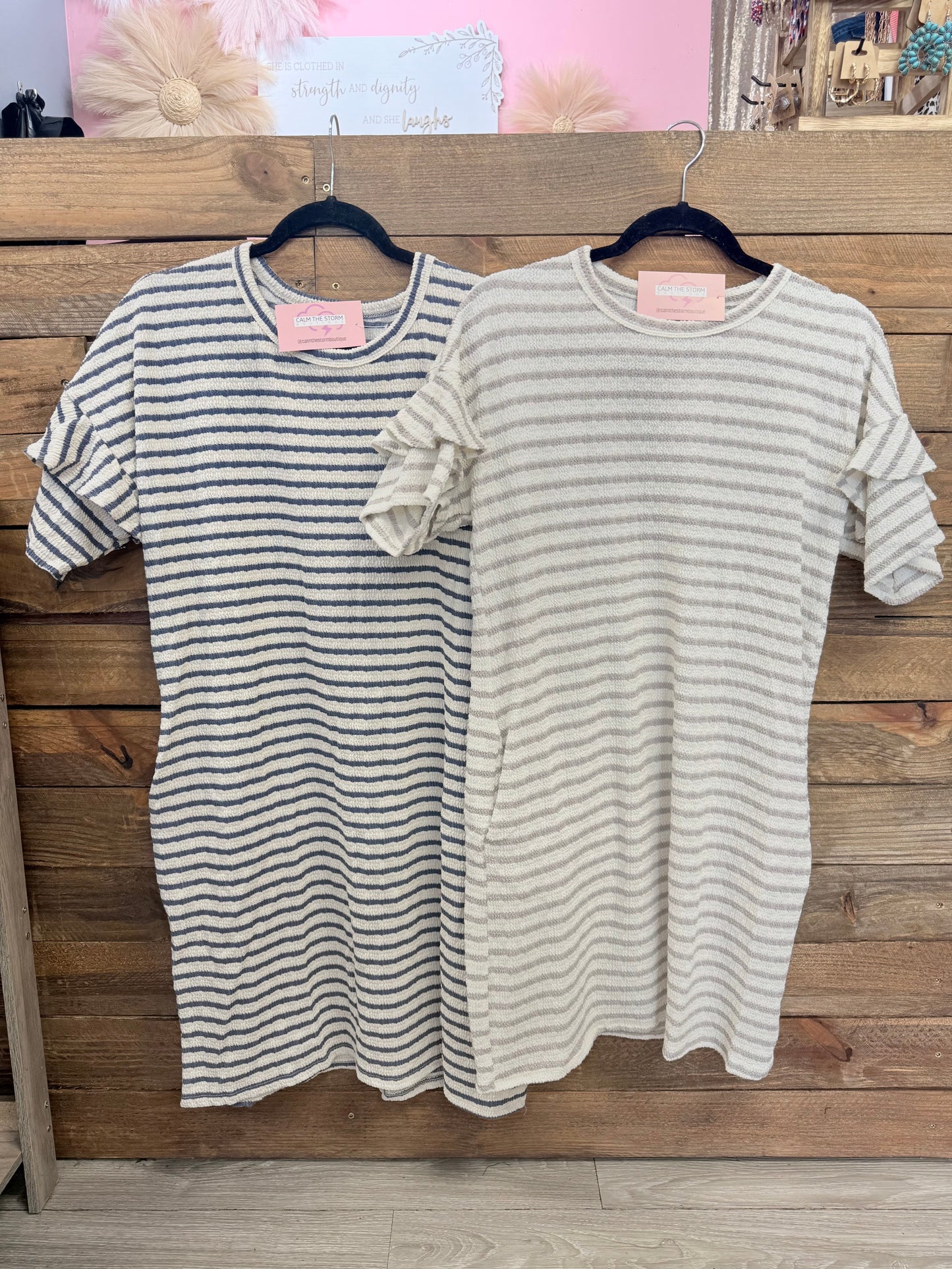 Ruffle Sleeve Striped Dress