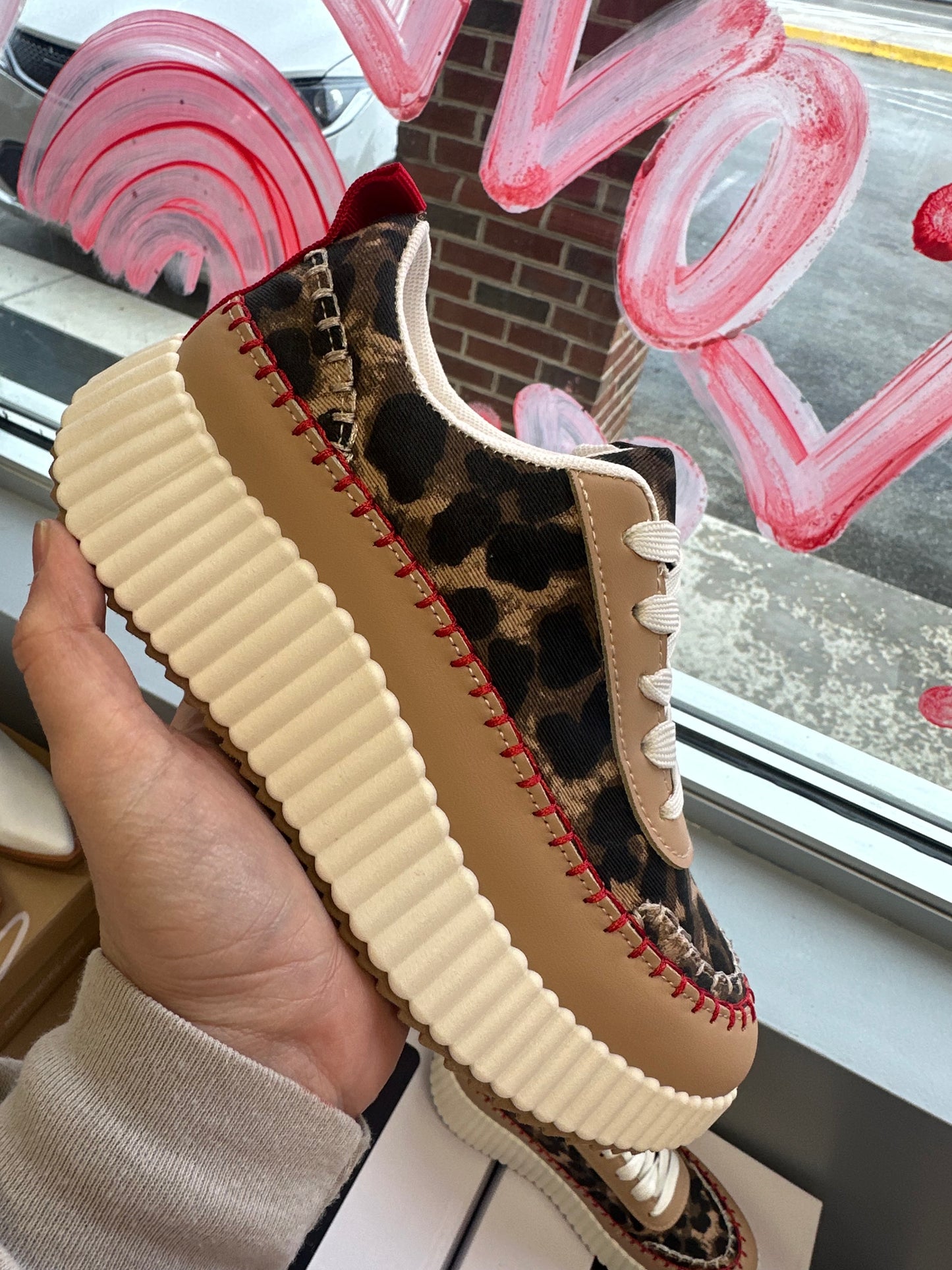 Cheetah Red Stitch Platform Sneaker