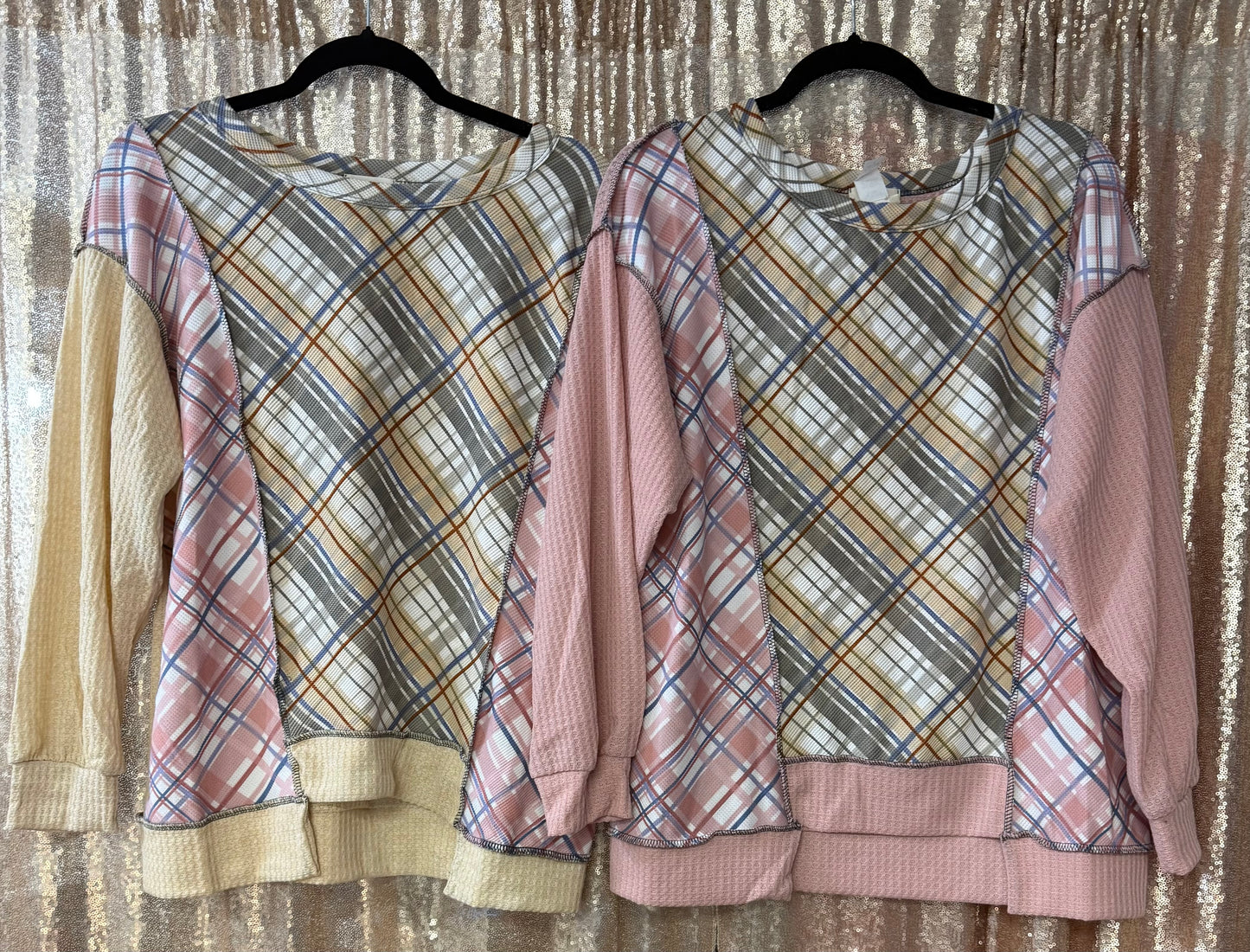 Waffleknit Plaid Top