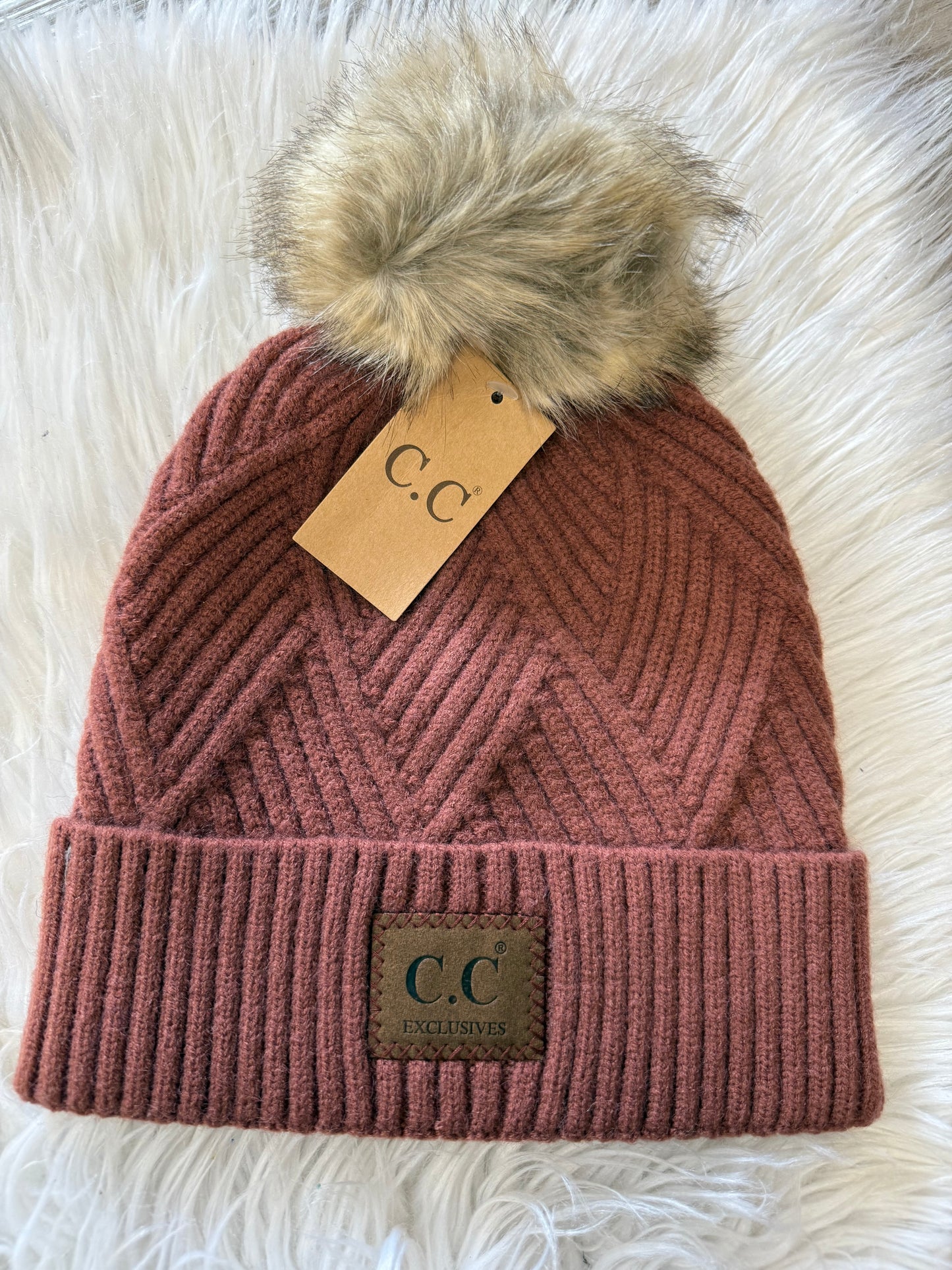 C.C Textured Beanie with Pom