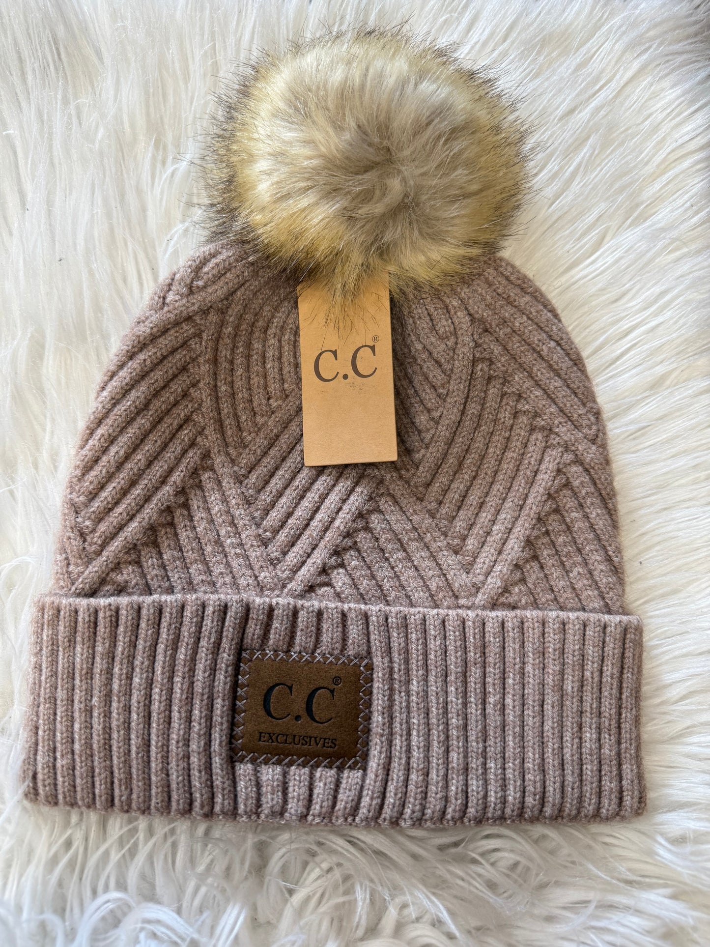C.C Textured Beanie with Pom