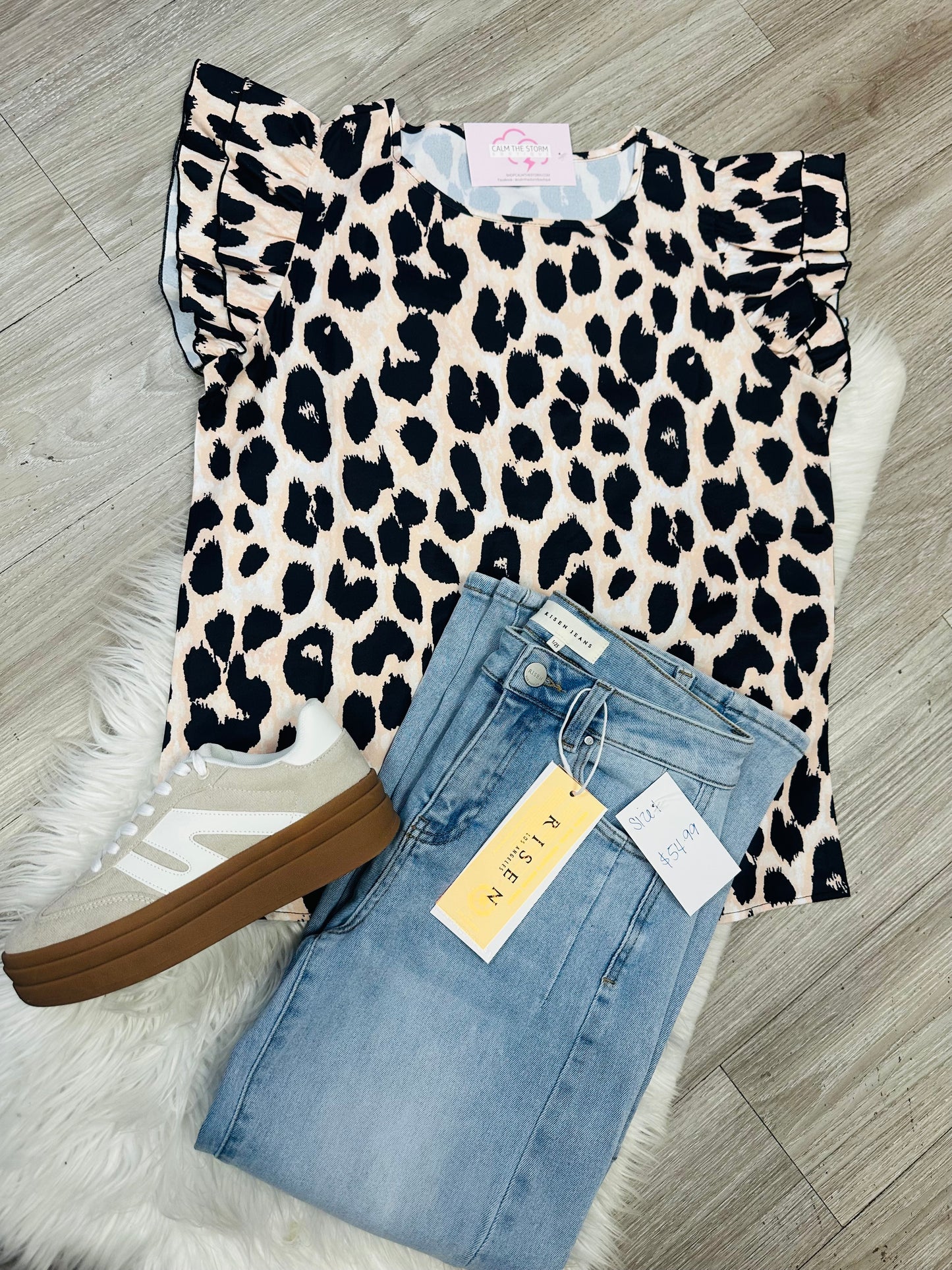 Cheetah Ruffle Sleeve Top