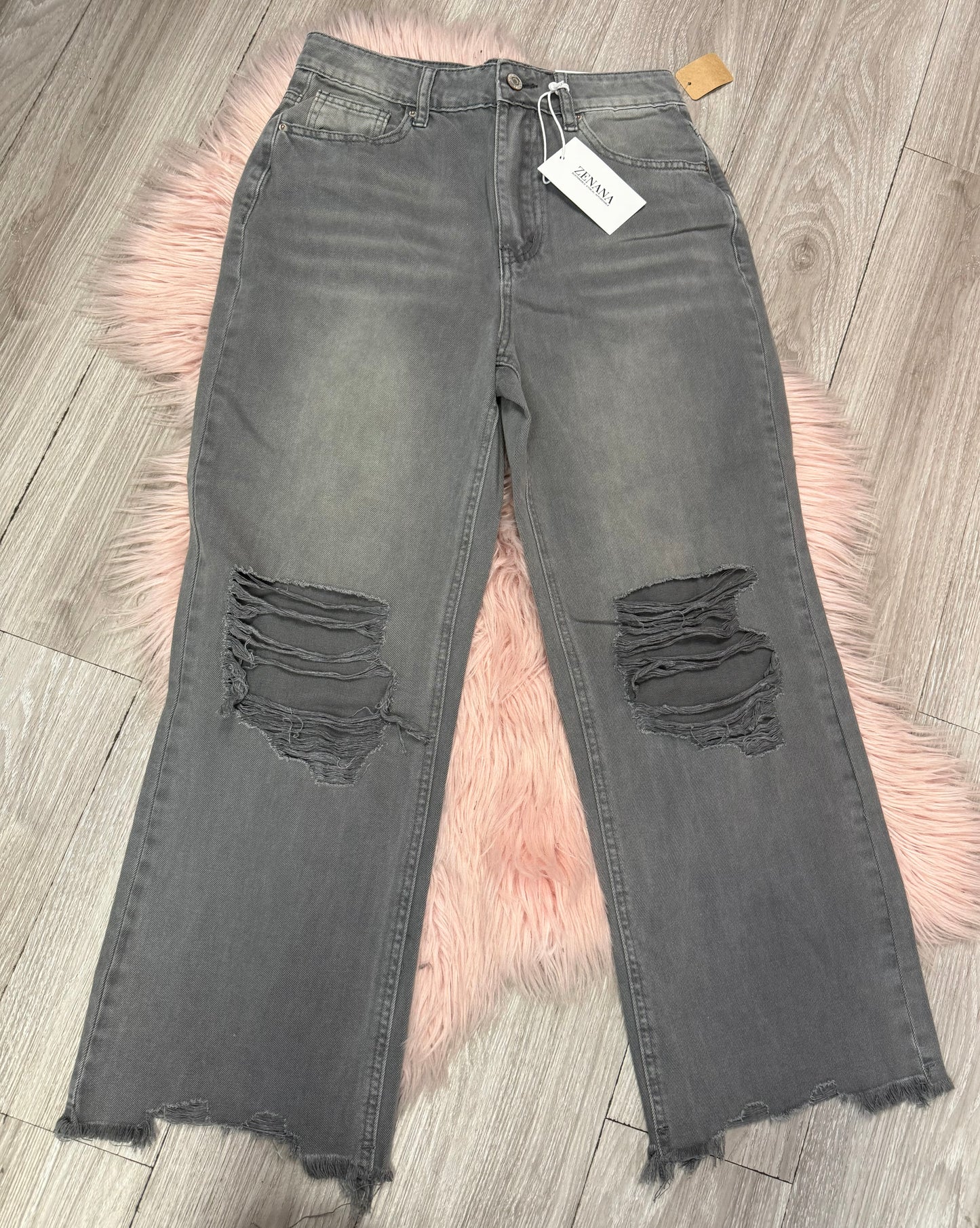 Rigid Distressed Crop Straight Jeans