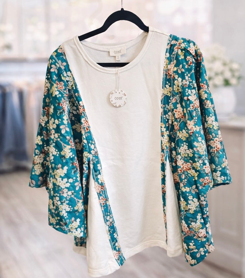 Blue Curvy Floral Top