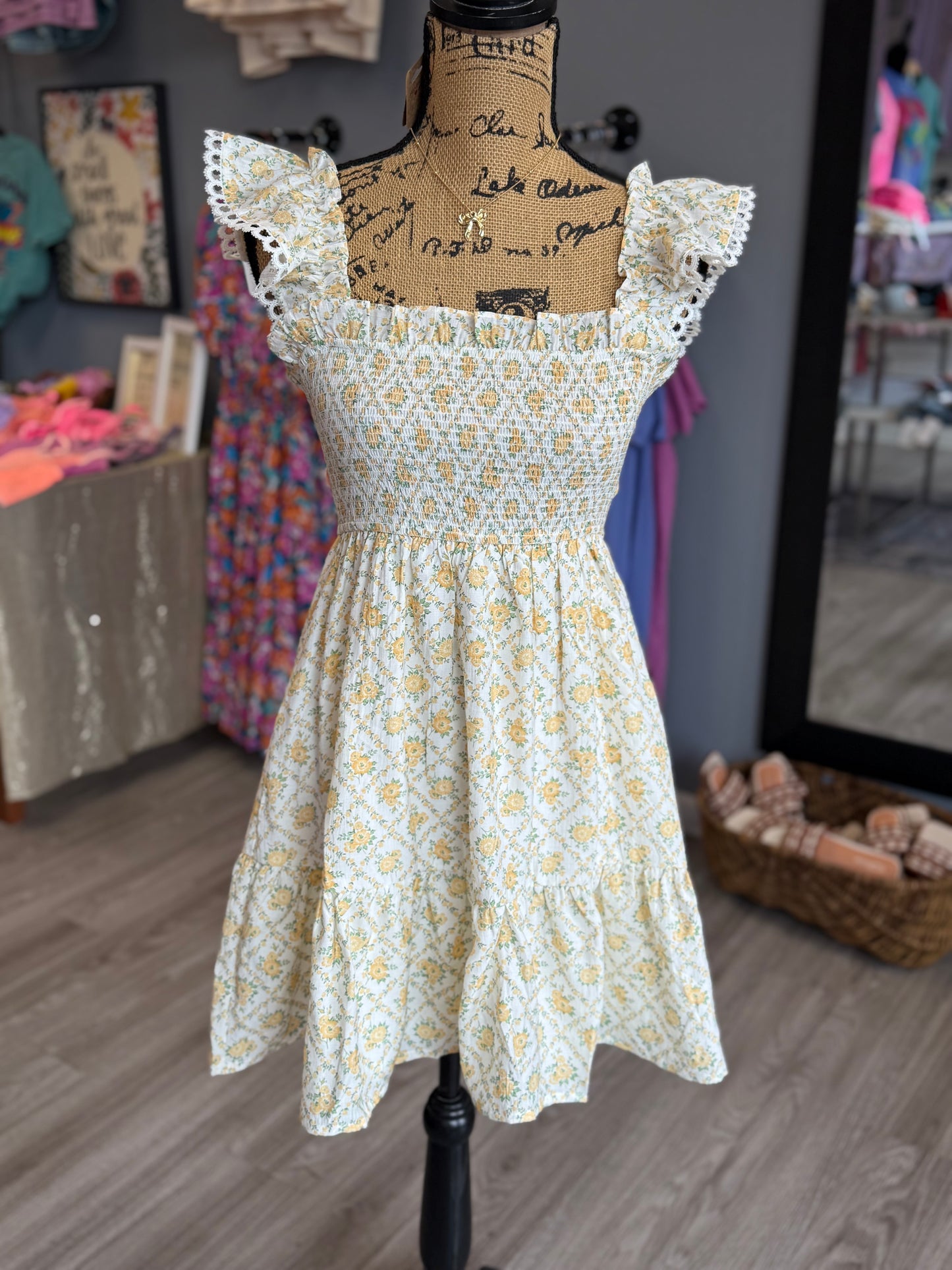 Flower & Lace Smocked Dress