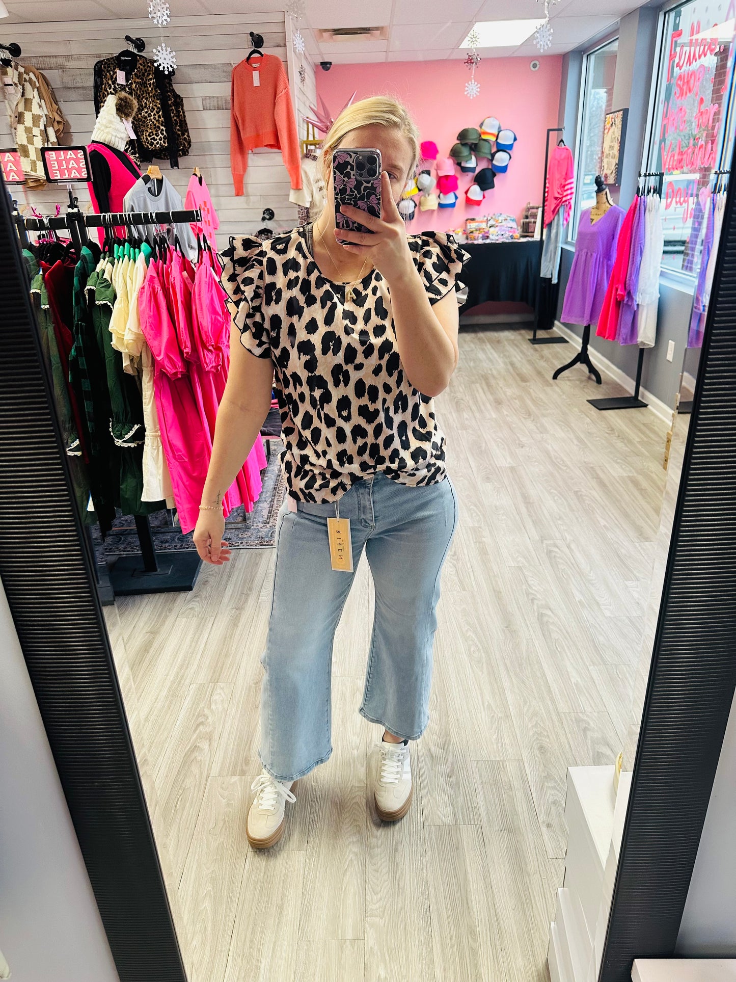 Cheetah Ruffle Sleeve Top