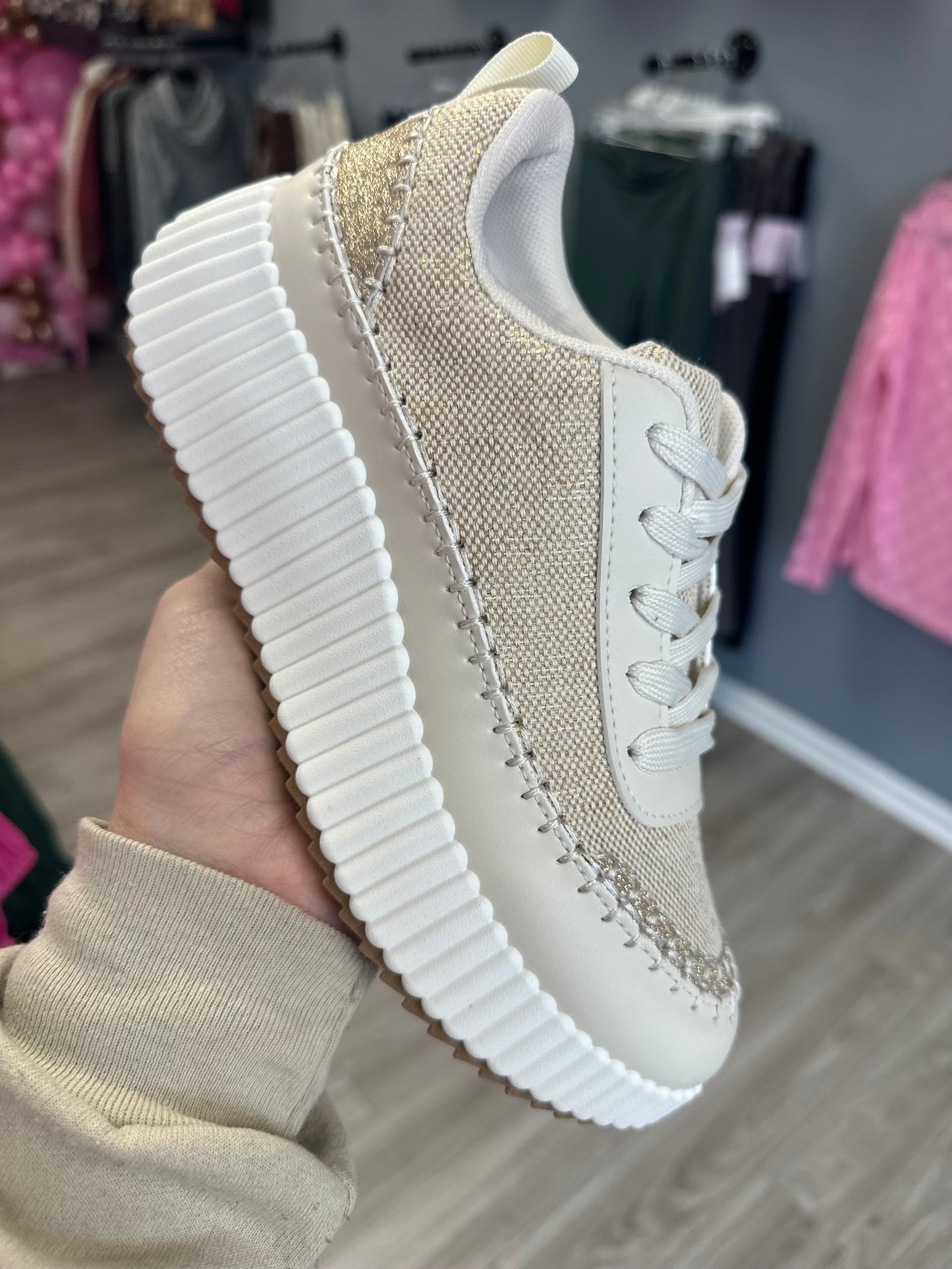 Gold Stitched Platform Tennies