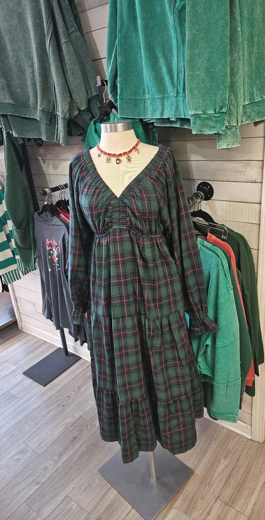 Pretty In Plaid Green Dress