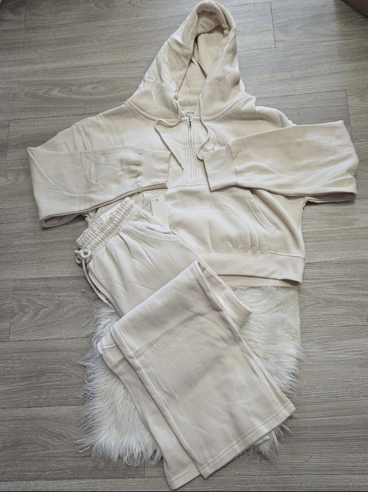 Beige Two-Piece Hooded Athletic Set