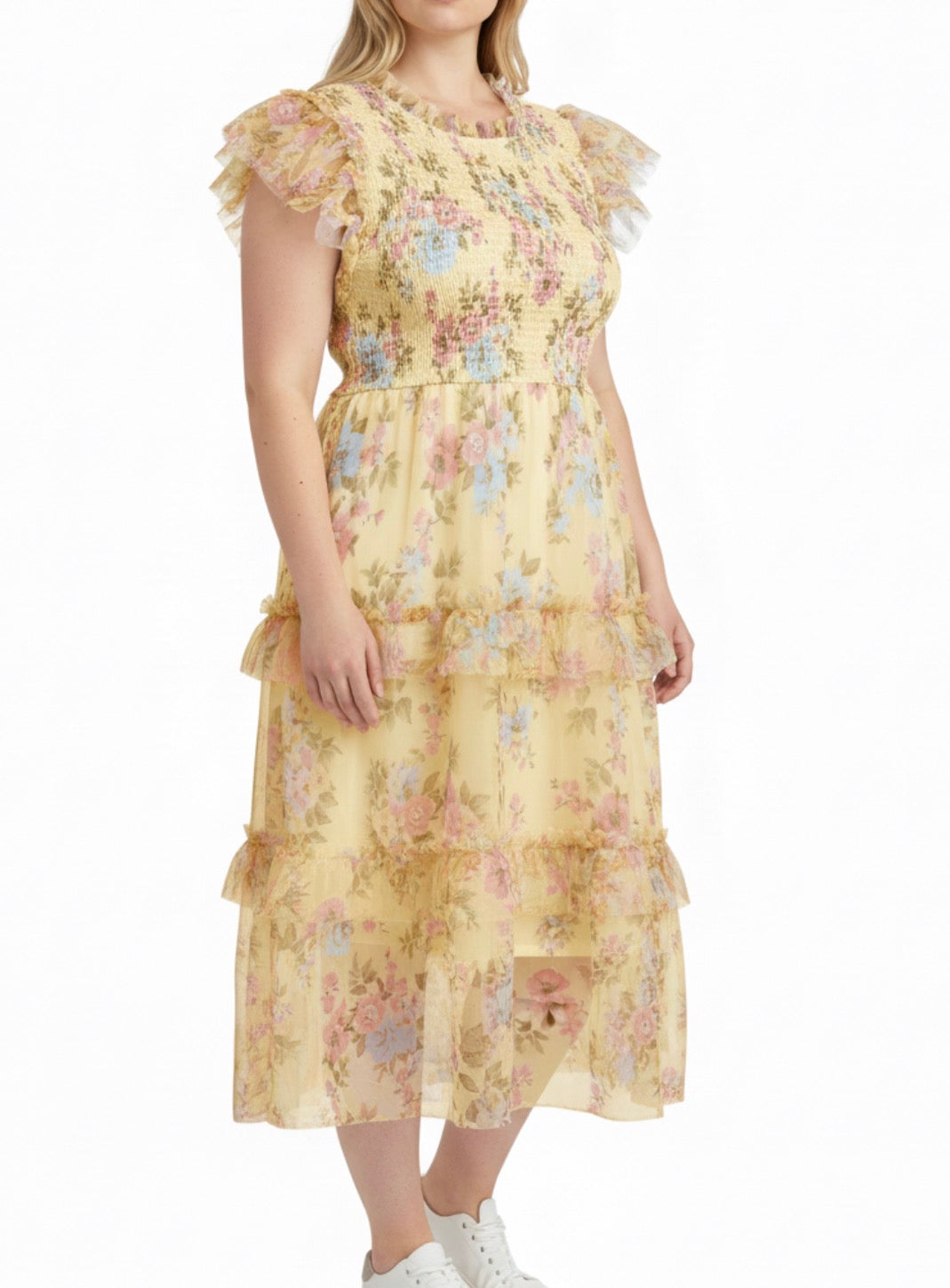 Yellow Floral & Tulle Dreams Curvy Dress