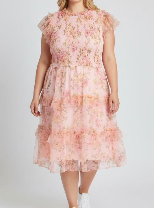Pink Floral & Tulle Dreams Curvy Dress