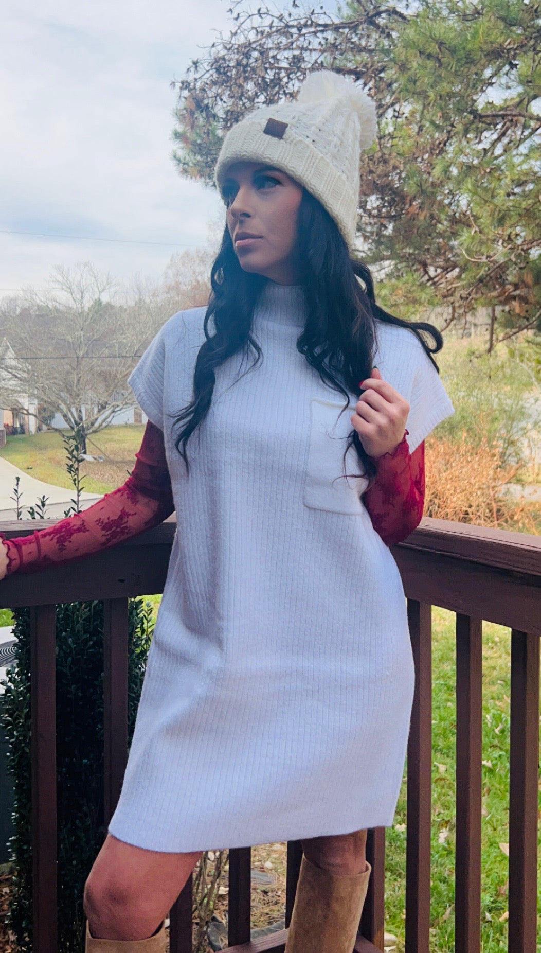 Sweet Cream Sweater Dress Mock Neck