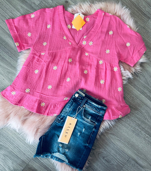 Embroidered Flowers Top