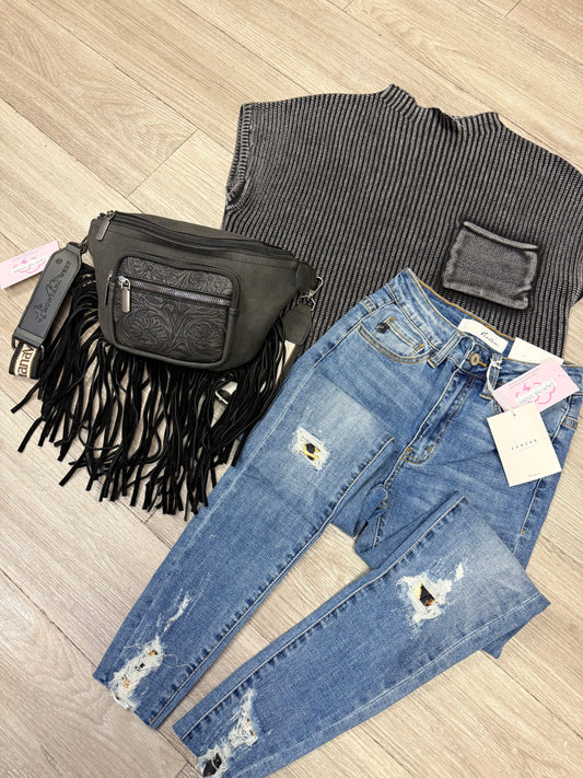 Kancan Cheetah Peek Skinny Jeans