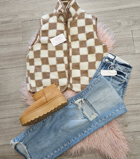 Checkered Sherpa Vest