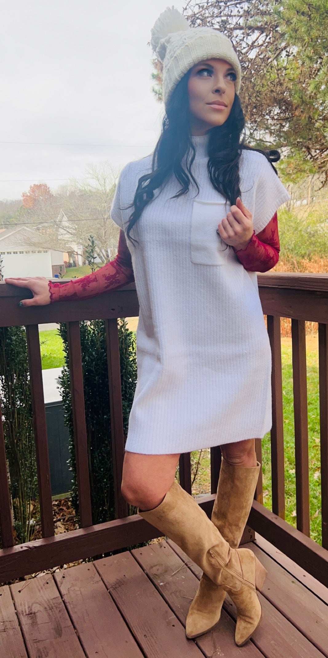 Sweet Cream Sweater Dress Mock Neck