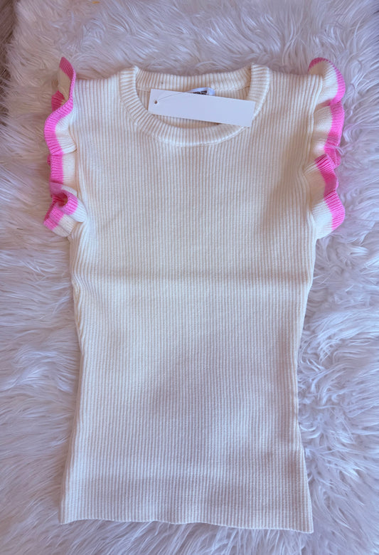 Ribbed Ruffle Sleeve Shirt