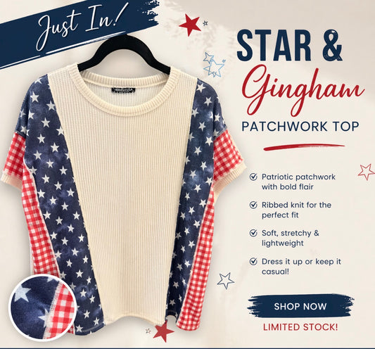 Beige Star & Gingham Top