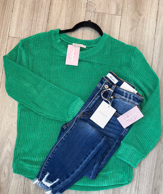Soft & Cozy Green Waffleknit Sweater