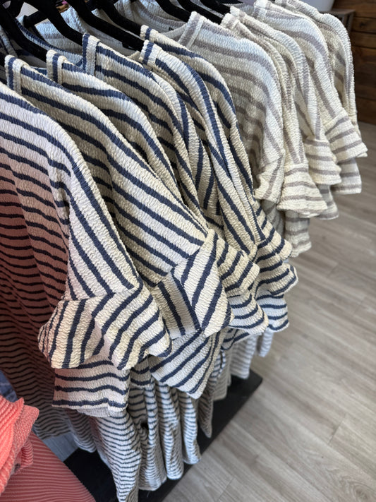 Ruffle Sleeve Striped Dress
