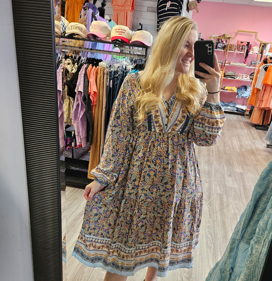 Falling For Fall Dress-Blue