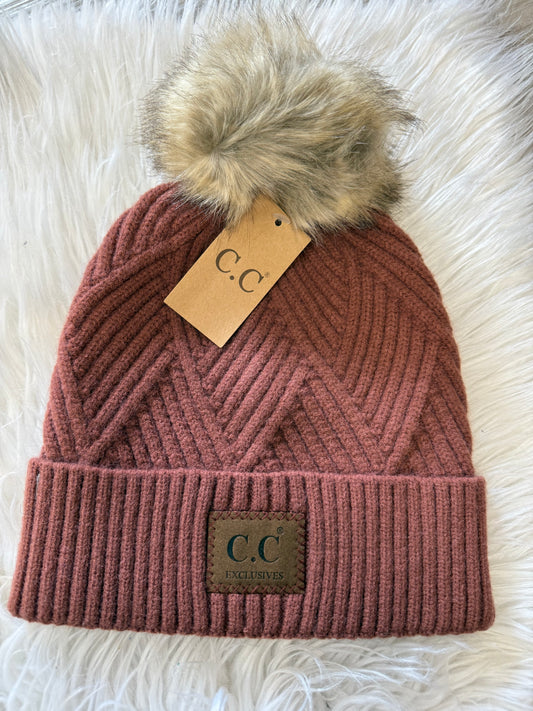C.C Textured Beanie with Pom