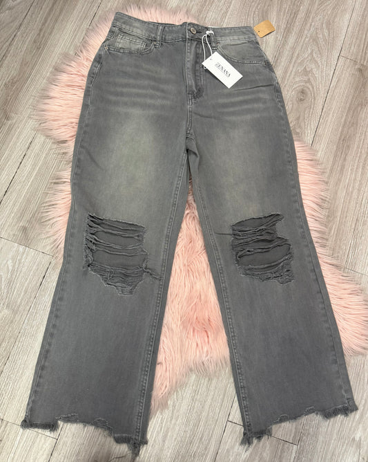 Rigid Distressed Crop Straight Jeans
