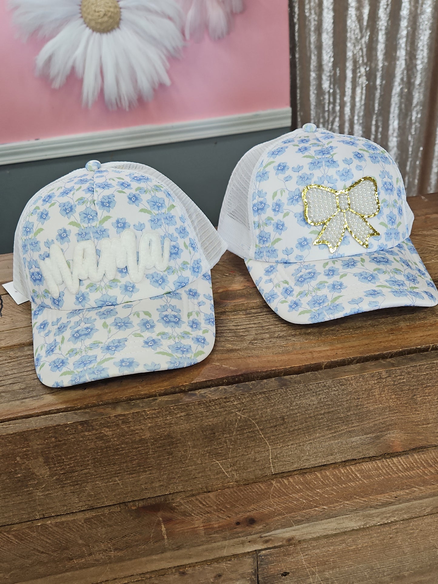 Blue Floral Custom Patch Hats