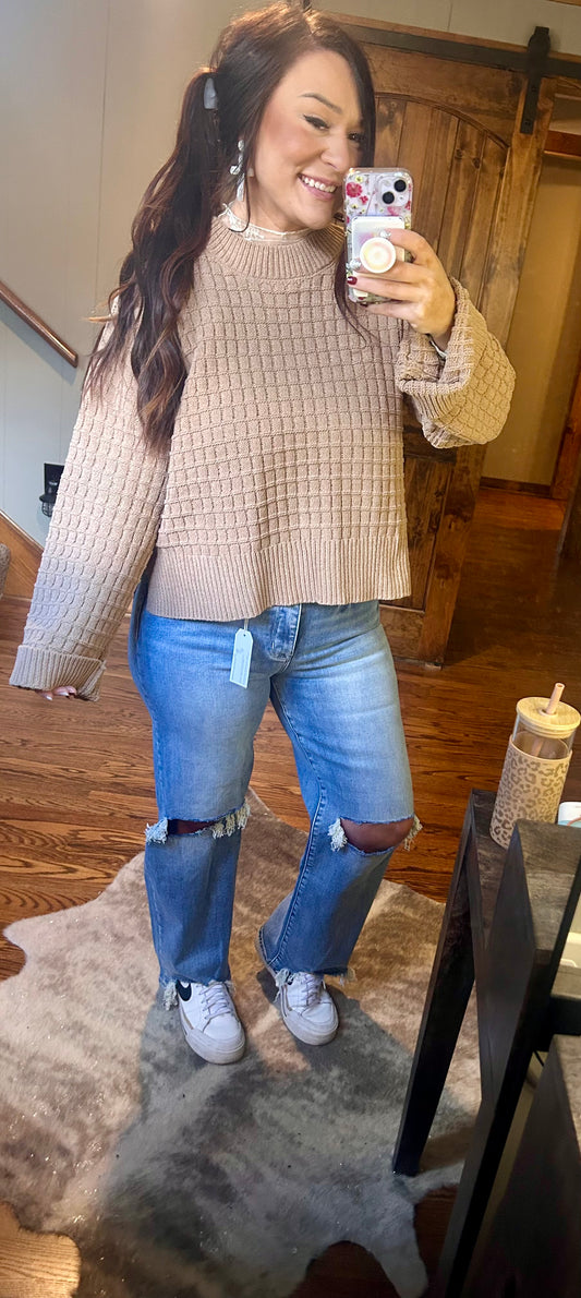Textured Sweater Split Hem