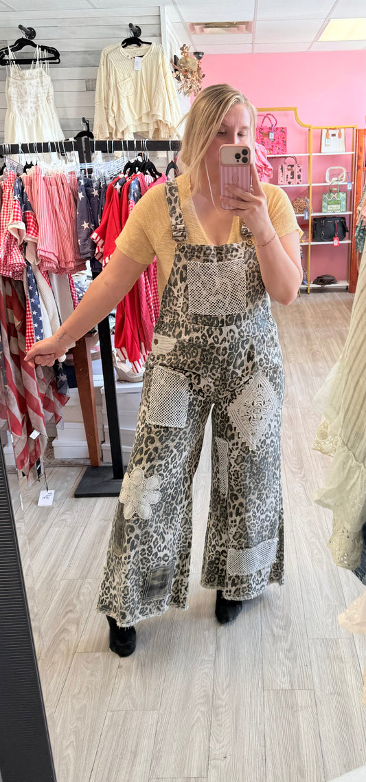 Cheetah Boho Patch Overalls