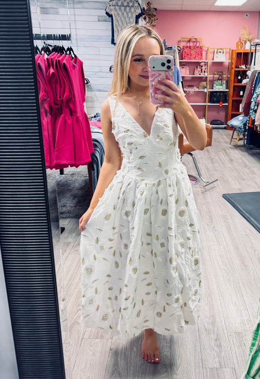 Golden Petal Bride Midi Dress