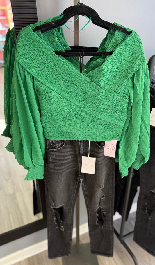 Swiss Dot Sleeve Blouse Green