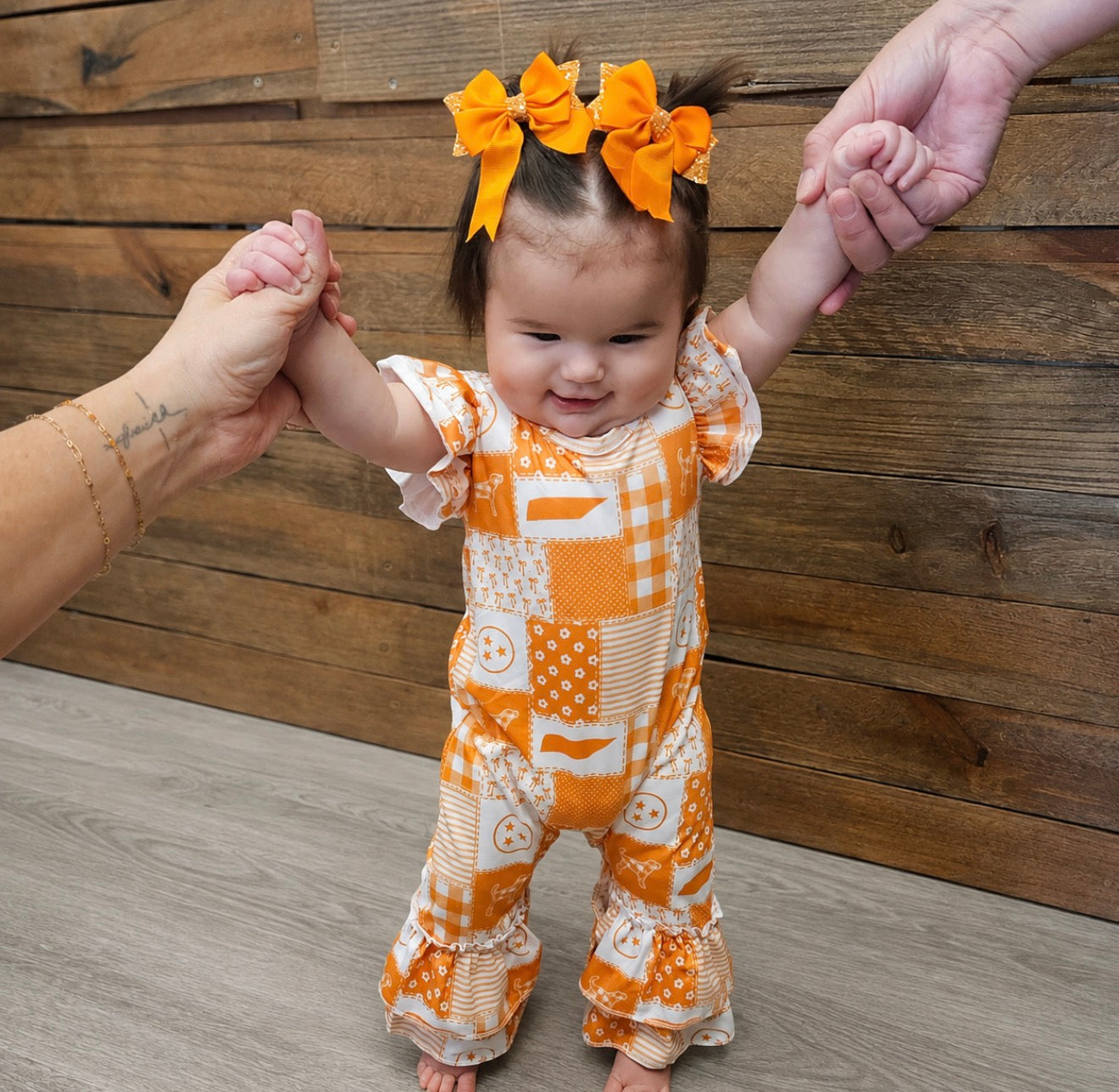 Go Big Orange Patchwork Romper